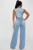 Fashion Sleeveless Hollow Out Denim Jumpsuit LX-6025