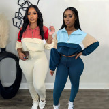 Color Block Zipper Sweatshirt Tight Pants Suit SFY-539