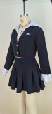 Casual Suit Collar Fake Two Piece Top Pleated Skirt Set MDF-L5552