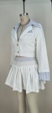 Casual Suit Collar Fake Two Piece Top Pleated Skirt Set MDF-L5552