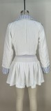 Casual Suit Collar Fake Two Piece Top Pleated Skirt Set MDF-L5552