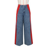 Spliced Three-stripe Wide-leg Jeans ZSD-0668