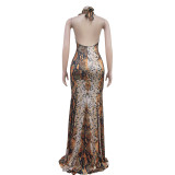 Deep V Neck Sleeveless Print Maxi Dress BY-7059