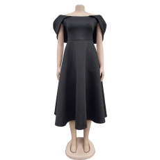 Solid Color Short Sleeve Midi Dress BY-7012