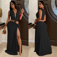 Sleeveless Deep V Neck Split Maxi Dress BY-7062