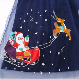Christmas Kids Girls Cartoon Embroidered Mesh Dress GASD-1542