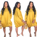 Long Sleeve Solid Color Casual Lantern Dress GFDY-1313