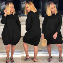 Long Sleeve Solid Color Casual Lantern Dress GFDY-1313