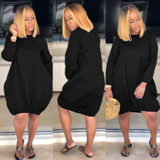 Long Sleeve Solid Color Casual Lantern Dress GFDY-1313