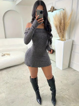 Long Sleeve One Shoulder Mini Dress MOF-605