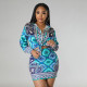Casual Print Long Sleeve Shirt Skirts Two Piece Set YNSF-2656