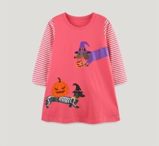 Halloween Kids Clashing Color Long Sleeve Dress GASD-1548
