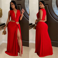 Sleeveless Deep V Neck Split Maxi Dress BY-7062