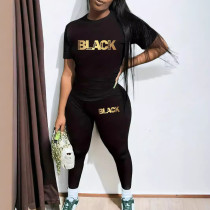 Letter Print Short Sleeve Pants Suit ME-55033 