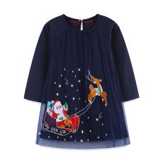Christmas Kids Girls Cartoon Embroidered Mesh Dress GASD-1542