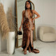 Deep V Neck Sleeveless Print Maxi Dress BY-7059