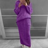 Plus Size Solid Color Long Sleeve Sweater Skirt  Set  GBLH-820#
