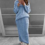 Plus Size Solid Color Long Sleeve Sweater Skirt  Set  GBLH-820#