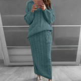 Plus Size Solid Color Long Sleeve Sweater Skirt  Set  GBLH-820#
