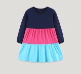 Kids Girls Color Block Long Sleeve Princess Dress GASD-1564