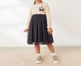 Kids Girls Mesh Round Neck Casual Dress GASD-1561