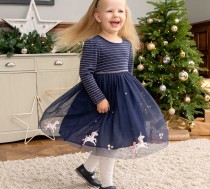 Kids Girls Cartoon Embroidered Striped Princess Dress GASD-1554