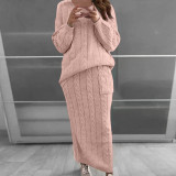 Plus Size Solid Color Long Sleeve Sweater Skirt  Set  GBLH-820#