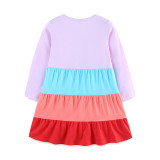 Kids Girls Long Sleeve Color Block Dress GASD-1566