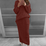 Plus Size Solid Color Long Sleeve Sweater Skirt  Set  GBLH-820#