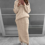 Plus Size Solid Color Long Sleeve Sweater Skirt  Set  GBLH-820#