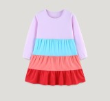Kids Girls Long Sleeve Color Block Dress GASD-1566