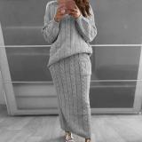 Plus Size Solid Color Long Sleeve Sweater Skirt  Set  GBLH-820#