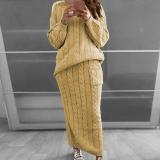 Plus Size Solid Color Long Sleeve Sweater Skirt  Set  GBLH-820#