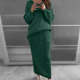 Plus Size Solid Color Long Sleeve Sweater Skirt  Set  GBLH-820#