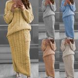 Plus Size Solid Color Long Sleeve Sweater Skirt  Set  GBLH-820#