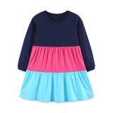 Kids Girls Color Block Long Sleeve Princess Dress GASD-1564