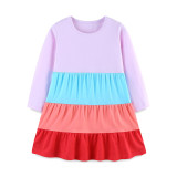 Kids Girls Long Sleeve Color Block Dress GASD-1566
