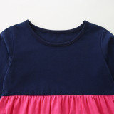 Kids Girls Color Block Long Sleeve Princess Dress GASD-1564