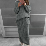 Plus Size Solid Color Long Sleeve Sweater Skirt  Set  GBLH-820#