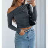 Solid Color Off Shoulder Long Sleeve Tops ASL-6695