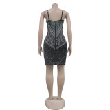 Hot Drill Backless Sling Mini Dress BY-C7035