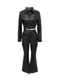 Suit Leather Coat Sport Pants 2 Piece Set LSD-2257