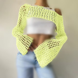 Hollow Out Solid Color Long Sleeve Knit Smock GBLH-94251#