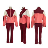 Colorblocked Zipper Cardigan Leggings Sweatsuit Suit SFY-545