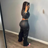 Suit Leather Coat Sport Pants 2 Piece Set LSD-2257