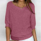 Plus Size Solid Color Round Neck 3/4 Sleeve Knit Top GBLH-9008#