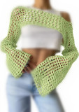 Hollow Out Solid Color Long Sleeve Knit Smock GBLH-94251#