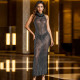 Diamond-studded Sleeveless Slim Long Dress BY-7077