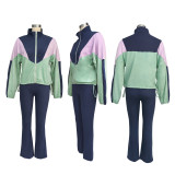 Colorblocked Zipper Cardigan Leggings Sweatsuit Suit SFY-545