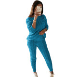 Plus Size Solid Long Sleeve Sweater Two Piece Pants Set GBLH-1118#